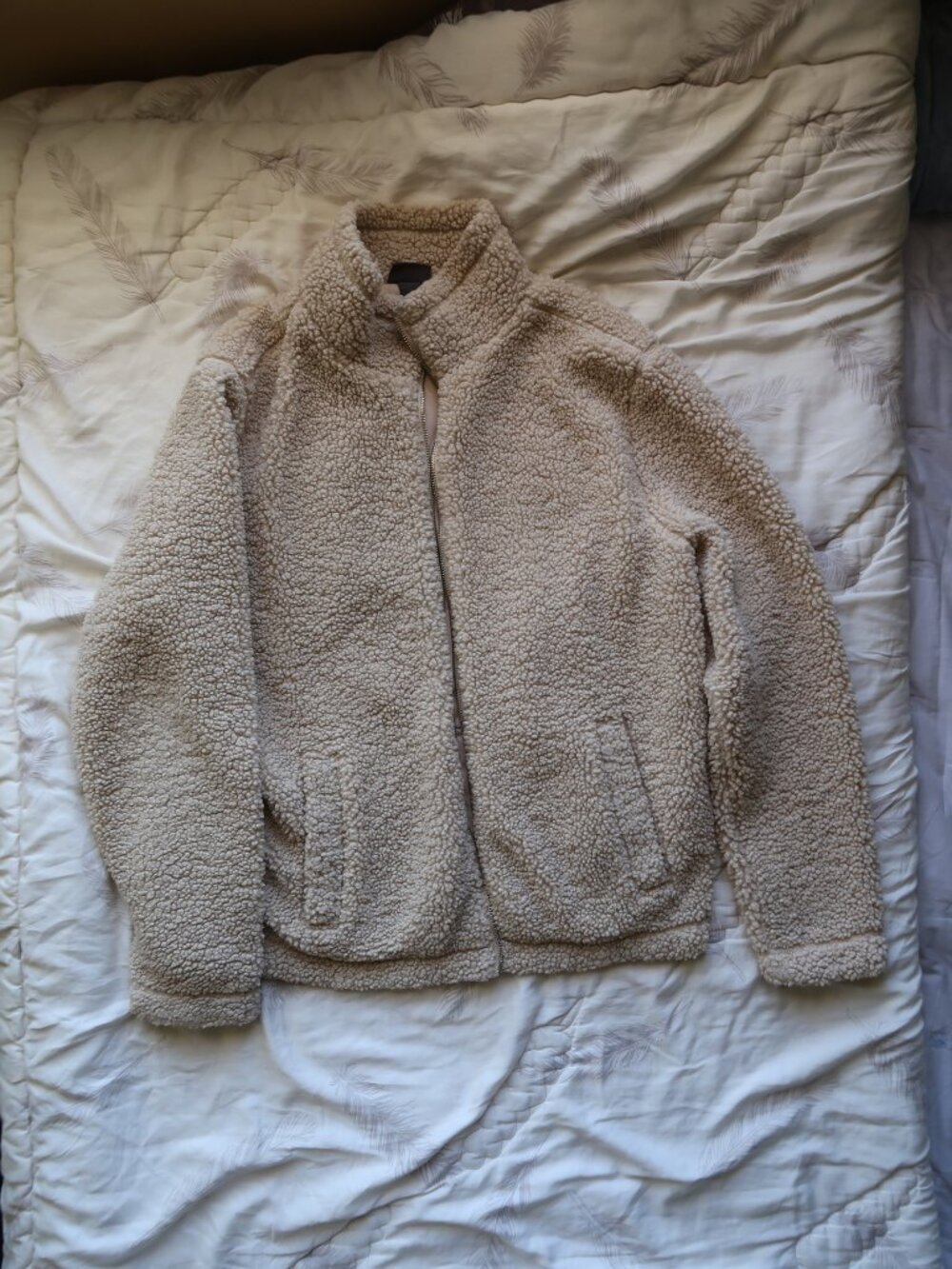 H&M Teddy Sherpa Fleece Jacket Mens XXL Cream Beige Full Zip Faux Shearling